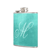 Pastel Fancy Monogram Glanzend Turkoois Folie Heupfles (Links)