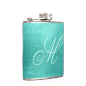 Pastel Fancy Monogram Glanzend Turkoois Folie Heupfles (Rechts)