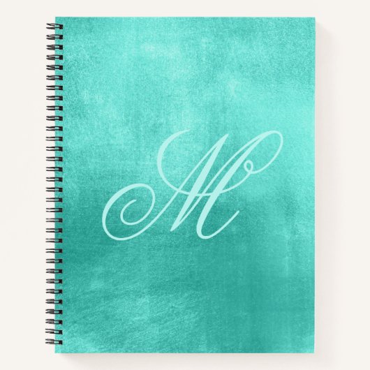Pastel Fancy Monogram Glanzend Turquoise Folie Notitieboek (Voorkant)