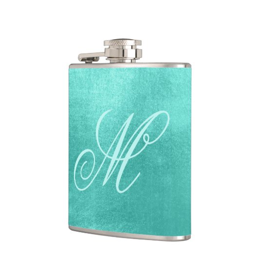 Pastel Fancy Monogram Shiny Turquoise Folie Heupfles (Links)