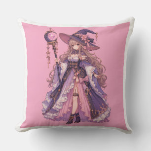 Pastel Fantasie Pixel Heks Meisje Kussen