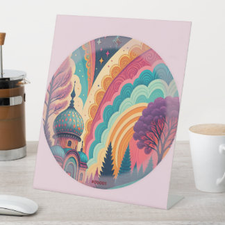Pastel Fantasy Dome Pedestal Sign – Customizable Reclamebord Met Voetstuk
