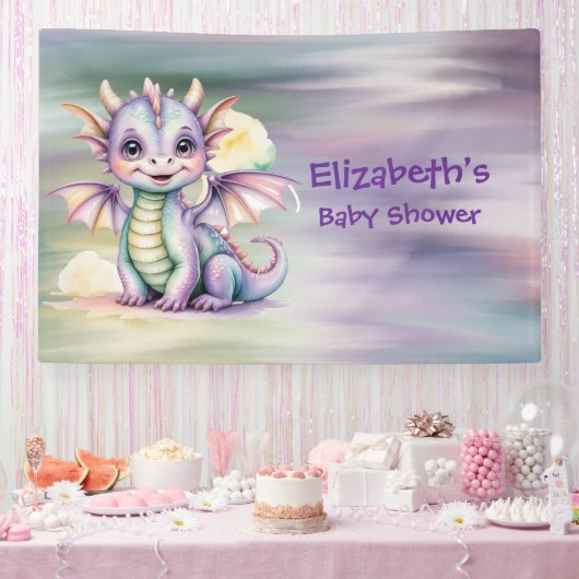 Pastel Fantasy Draak Baby Shower Welkom Spandoek (Feest)
