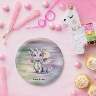 Pastel Fantasy Dragon Baby Shower Papieren Bordje