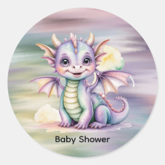 Pastel Fantasy Dragon Baby Shower Ronde Sticker