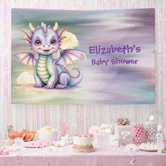 Pastel Fantasy Dragon Baby Shower Welcome Spandoek