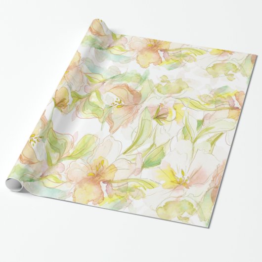 Pastel Fantasy Waterverf Bloemenpatroon Cadeaupapier (Uitgerold)