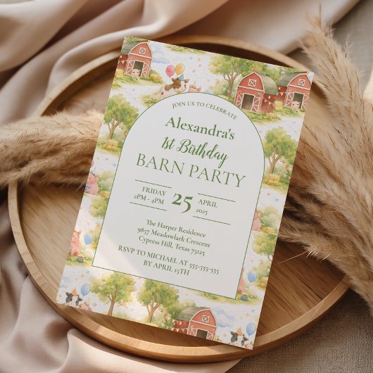 Pastel Farm Animals Barnyard 1st Birthday Kaart