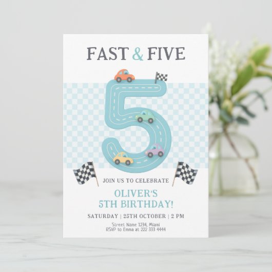 Pastel Fast Five Birthday Car Kaart (Staand voorkant)