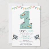 Pastel Fast One Birthday Race Kaart (Voorkant)