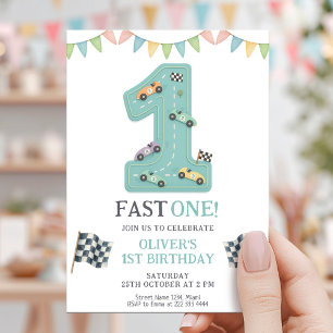 Pastel Fast One Verjaardagsrace Kaart