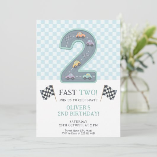 Pastel Fast Two Birthday Car Kaart (Staand voorkant)