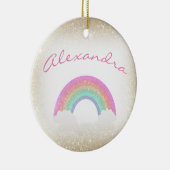 Pastel Faux Glitter Rainbow met aangepaste naam Keramisch Ornament (Rechts)