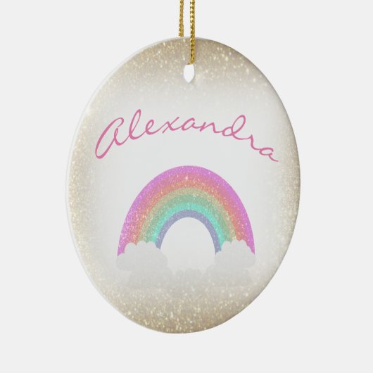 Pastel Faux Glitter Rainbow met aangepaste naam Keramisch Ornament (Rechts)