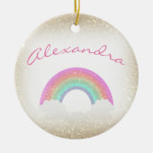 Pastel Faux Glitter Rainbow met aangepaste naam Keramisch Ornament (Voorkant)