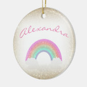 Pastel Faux Glitter Rainbow met aangepaste naam Keramisch Ornament (Links)