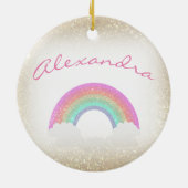 Pastel Faux Glitter Rainbow met aangepaste naam Keramisch Ornament (Achterkant)