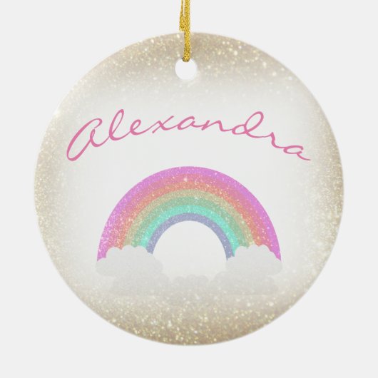 Pastel Faux Glitter Rainbow met aangepaste naam Keramisch Ornament (Achterkant)