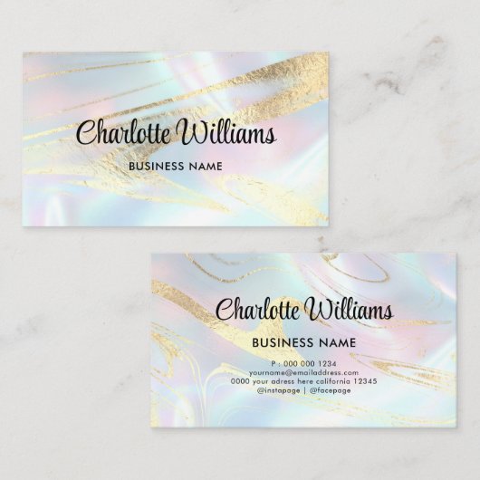 Pastel Faux Holographic Elegant Pastel Opal Visitekaartje (Voorkant / Achterkant)