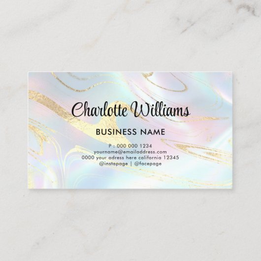 Pastel Faux Holographic Elegant Pastel Opal Visitekaartje (Achterkant)
