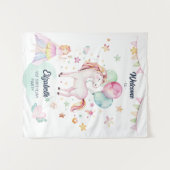 Pastel Fee Ballon Eenhoorn Meisje Verjaardag Welko Wandkleed (Voorkant (horizontaal))