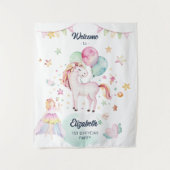 Pastel Fee Ballon Eenhoorn Meisje Verjaardag Welko Wandkleed (Voorkant)