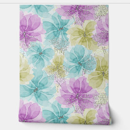 Pastel fee bloemen en witte baby's adem behang