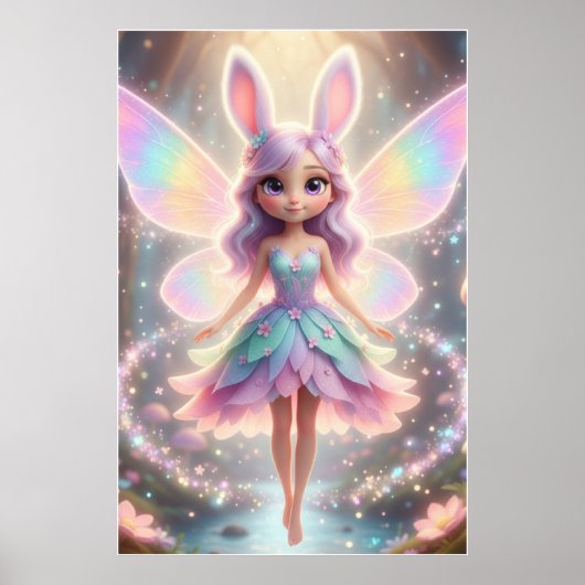 Pastel Fee Konijn – Magische Fantasy Poster Kunst (Voorkant)