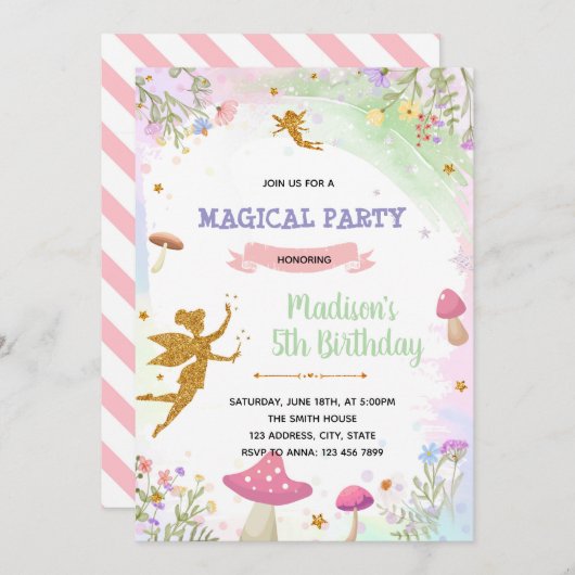 Pastel fee verjaardag uitnodiging (Voorkant / Achterkant)