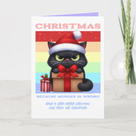 Pastel Feest Panische Grappige Kat Retro Kerst Fot Feestdagen Kaart