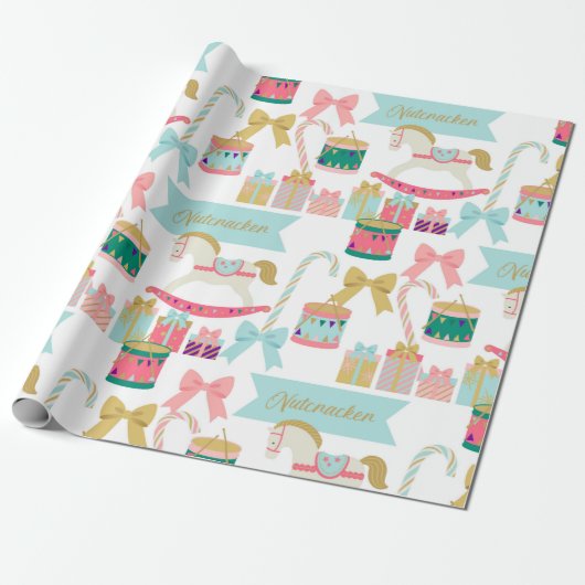 Pastel Festive Nutkraker Toys Kerstmis Cadeaupapier (Uitgerold)