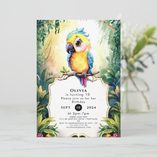 Pastel Fiesta Parrot Verjaardag Kaart (Staand voorkant)