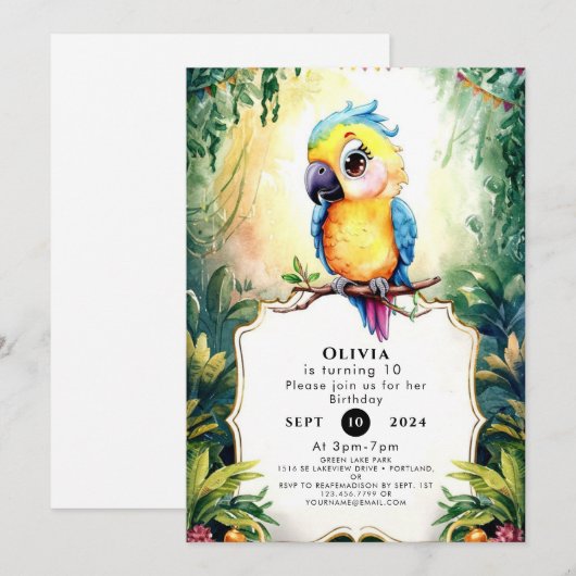 Pastel Fiesta Parrot Verjaardag Kaart (Voorkant / Achterkant)