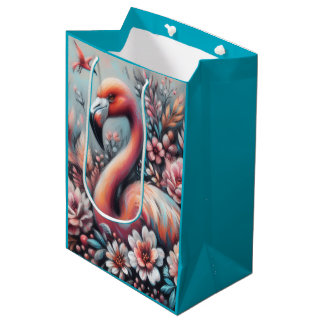 Pastel Flamingo Bloemrijke Tropische Cottagecore Medium Cadeauzakje