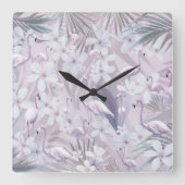 Pastel Flamingo Oerwoud Love 4 #kunst #tropisch Vierkante Klok (Voorkant)