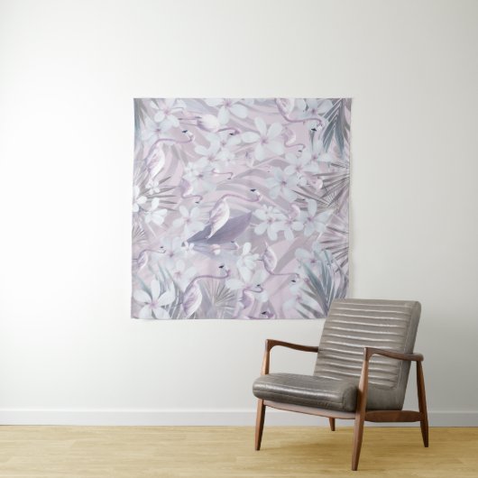 Pastel Flamingo Oerwoud Love 4 #kunst #tropisch Wandkleed (In Situ (horizontaal))