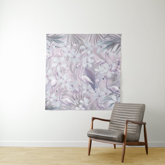 Pastel Flamingo Oerwoud Love 4 #kunst #tropisch Wandkleed (In situ)