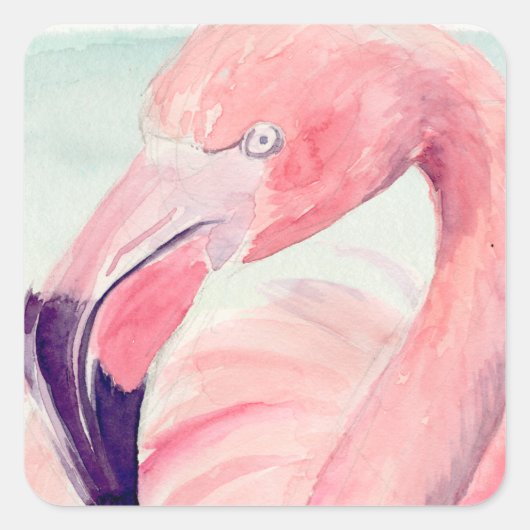 Pastel Flamingo Vierkante Sticker (Voorkant)