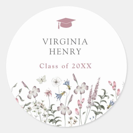 Pastel Floral Afstuderen Sticker (Voorkant)