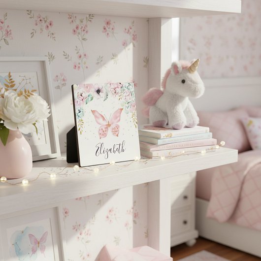 Pastel floral and butterfly baby gepersonaliseerd fotoplaat