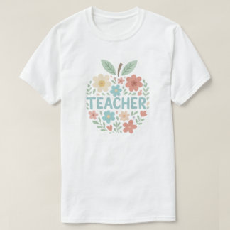 Pastel Floral Apple Teacher Design T-shirt