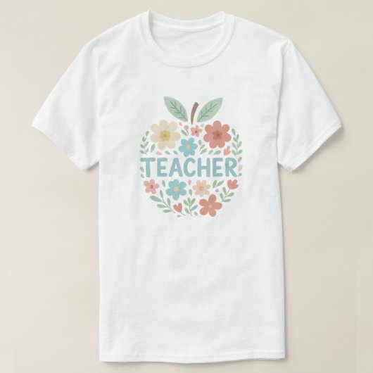Pastel Floral Apple Teacher Design T-shirt (Design voorkant)