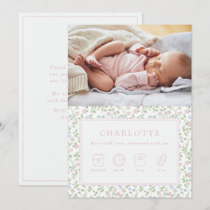 Pastel Floral Baby geboorteaankondiging fotokaart Kaart