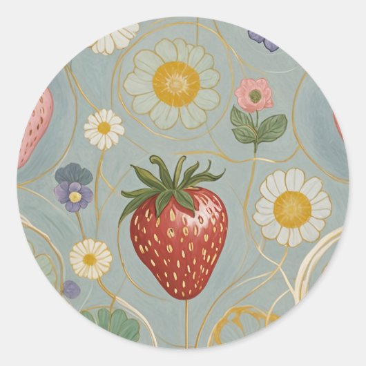 Pastel Floral & Berry Delight Ronde Sticker (Voorkant)