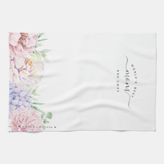 Pastel Floral | Beste mama en Chef ter wereld Theedoek (Horizontaal)