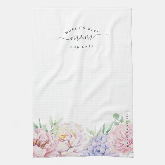 Pastel Floral | Beste mama en Chef ter wereld Theedoek (Verticaal)