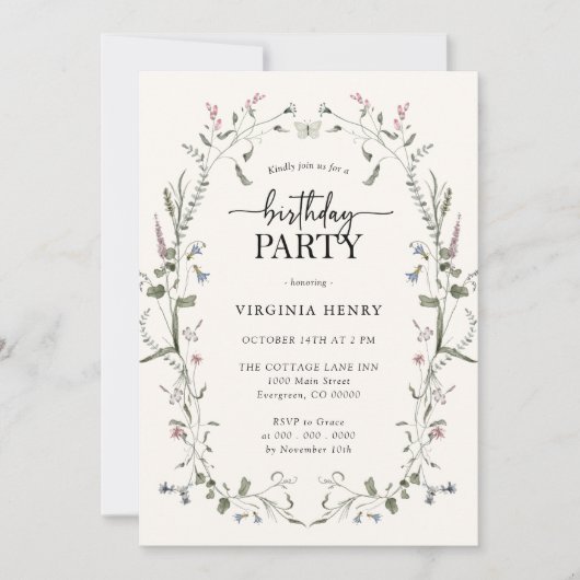 Pastel Floral Birthday Party Invitation Kaart (Voorkant)