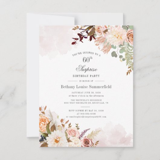 Pastel Floral Bloom Botanical 60th Birthday Party (Voorkant)