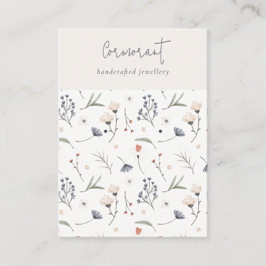 Pastel Floral Blue Rust Script Earring Stud Holder Visitekaartje (Voorkant)