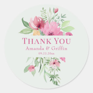 Pastel Floral Bouquet "Bedankt" Ronde Sticker